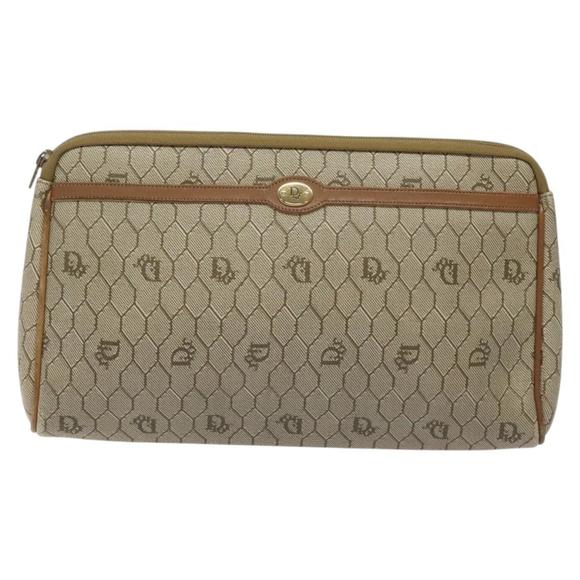 Christian Dior Honeycomb Canvas Clutch Bag PVC Beige Gold Auth ti3116 - Picture 13 of 16